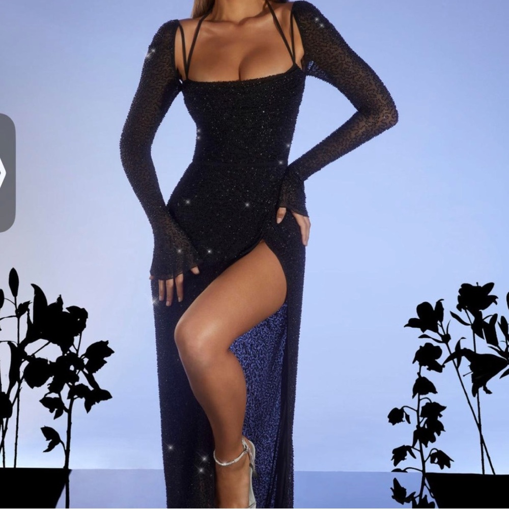 Oh Polly Embellished Cowl Neck Maxi Dress in Black - US 0
